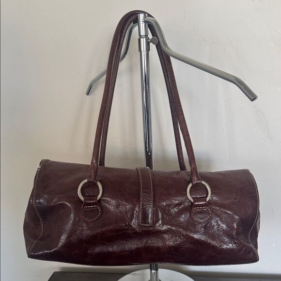 VINTAGE Helen Welsh Brown Leather Shoulder Handbag Silver-Tone Casual Baguette - Picture 2 of 12